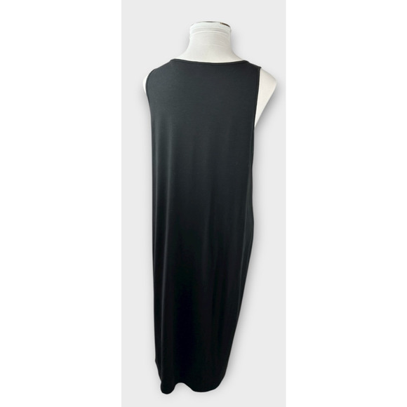 Eileen Fisher Stretch Jersey Knit Round Neck Dress Maxi Sleeveless Black Size XL - Picture 13 of 16